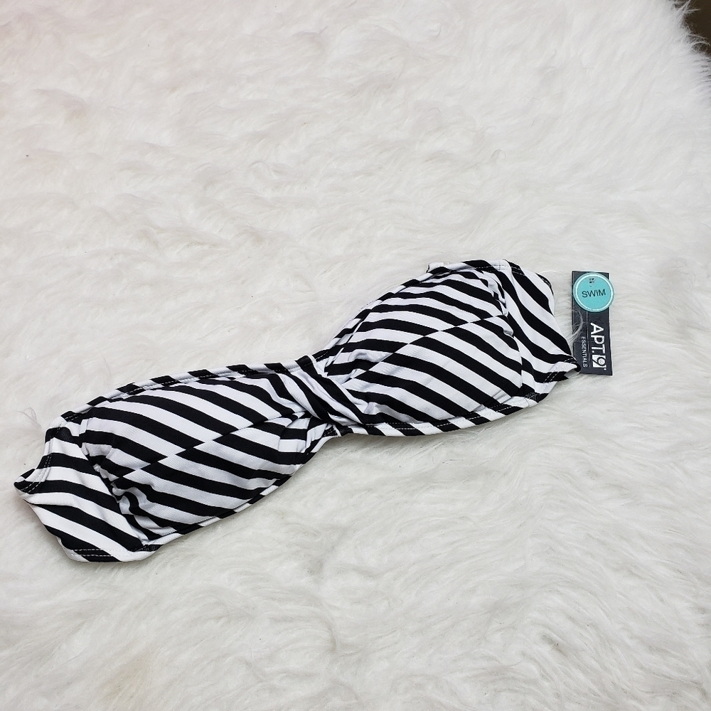 new apt 9 strapless black white striped twist front bikini top size medium